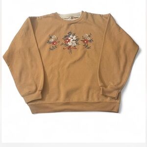 Jaclyn Smith Vintage 90’s Tan Sweatshirt with Floral Embroidery size L